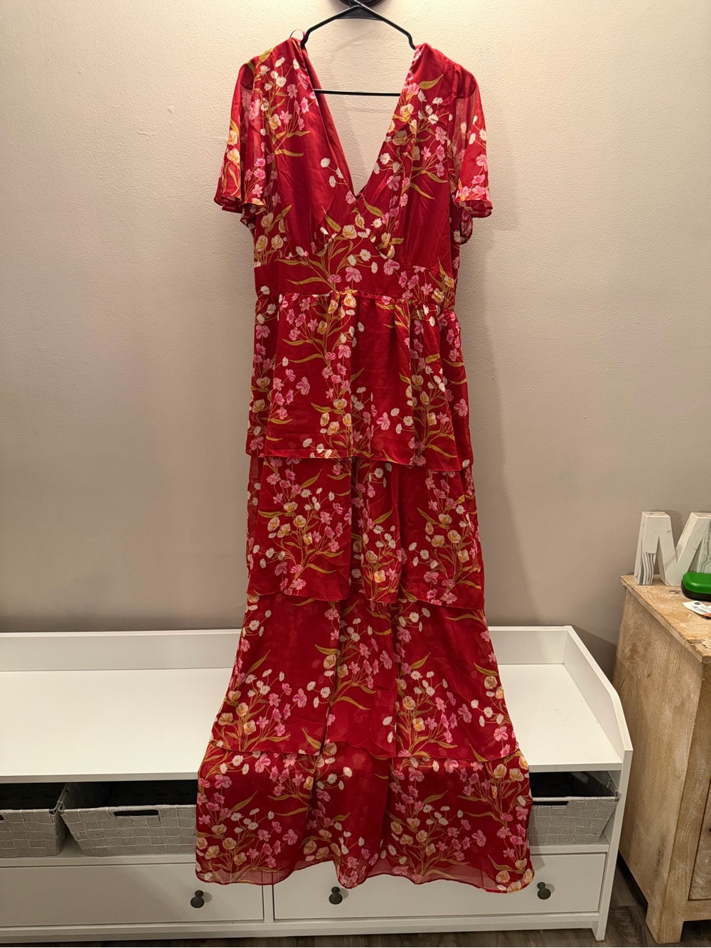 Sugarlips Red Floral Tiered Maxi Dress